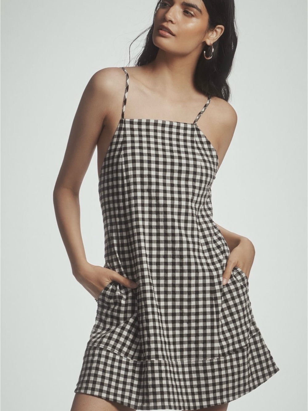 Anthropologie Black & White Gingham Apron-Style Mini Dress